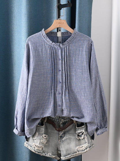 Lattice 100%Cotton Shirt Shirred Artsy Autumn Women