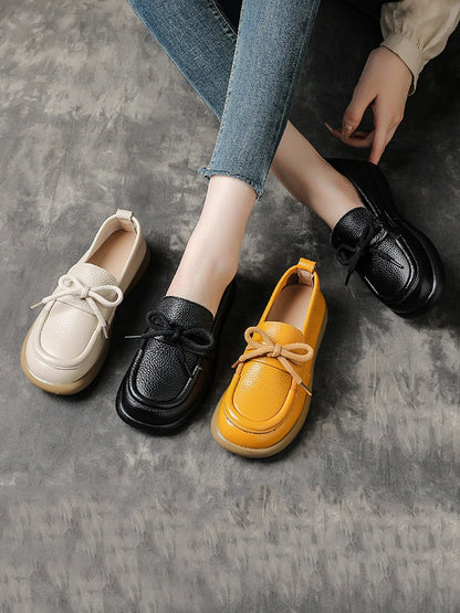 Vintage Shoes Leather Women Soft Flat Genuine