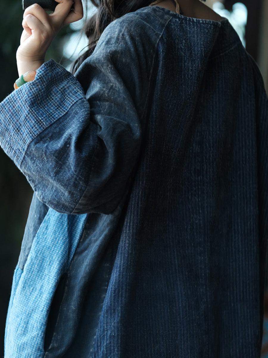 Retro Patchwork O-Neck Dress Women Cotton Autumn