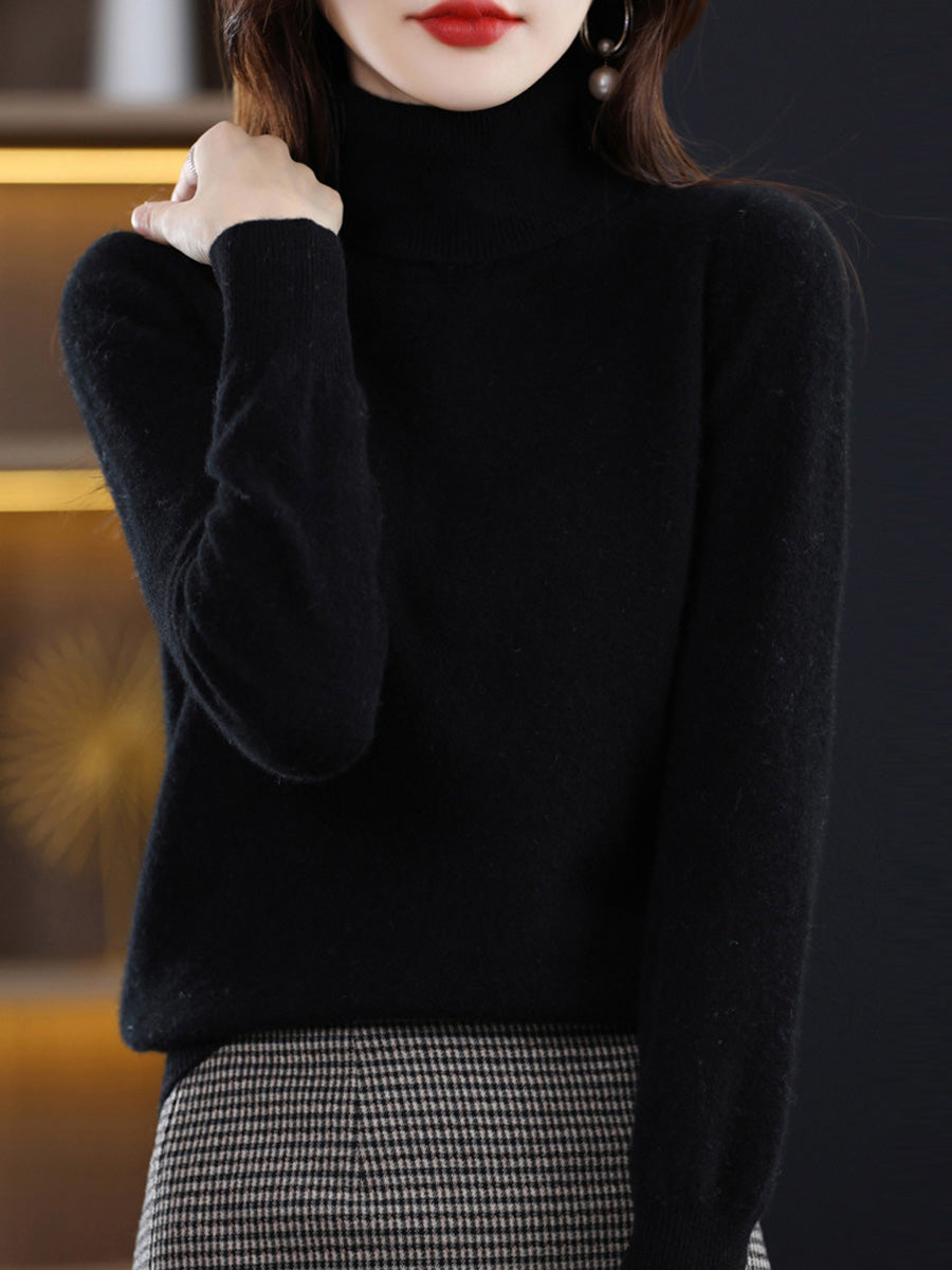 Knitted Women Pure Autumn Color Turtleneck Casual Sweater