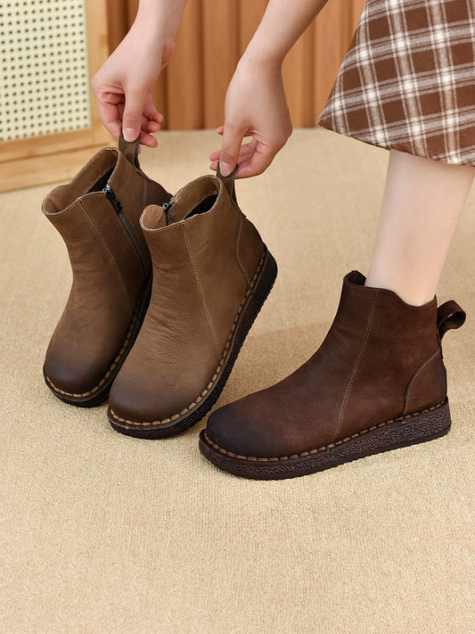 Spliced Flat Leather Genuine Boots Winter Women