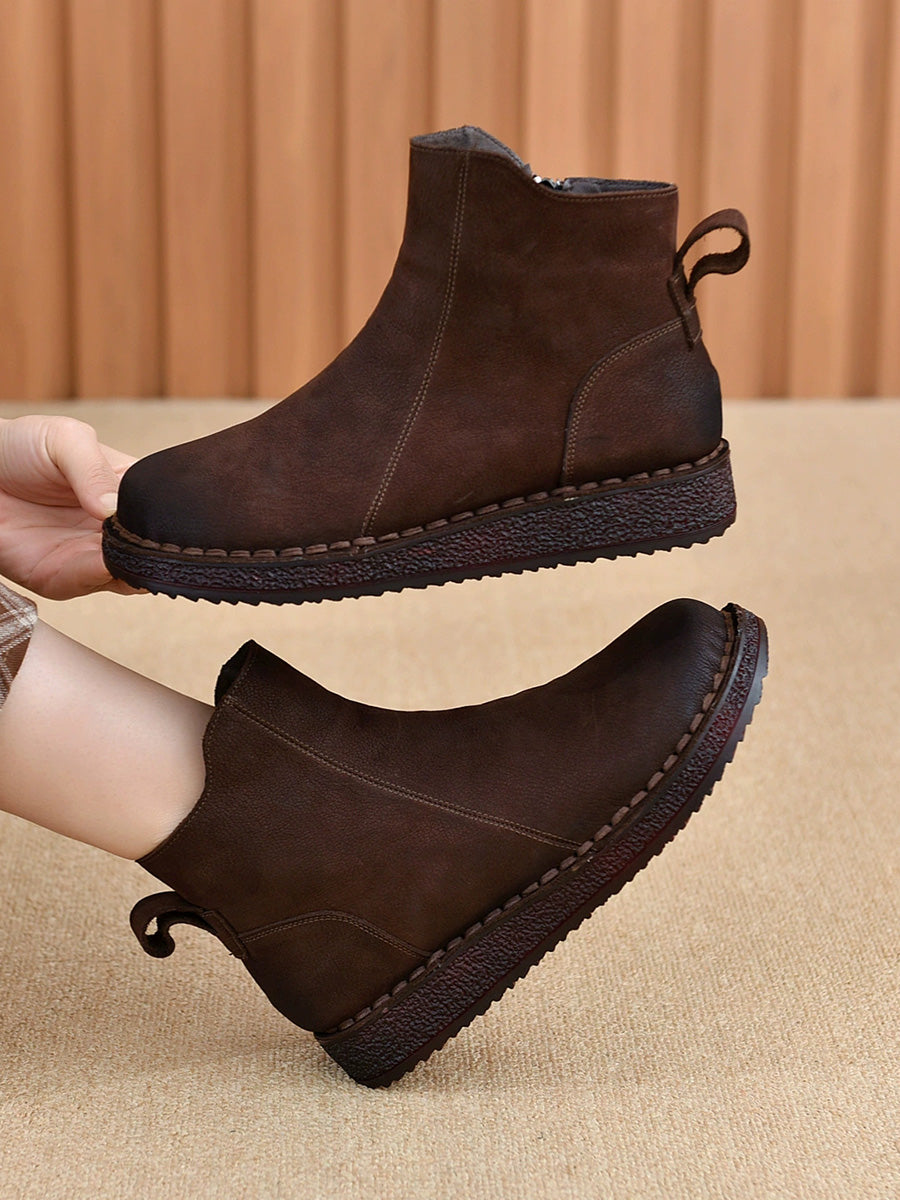 Spliced Flat Leather Genuine Boots Winter Women