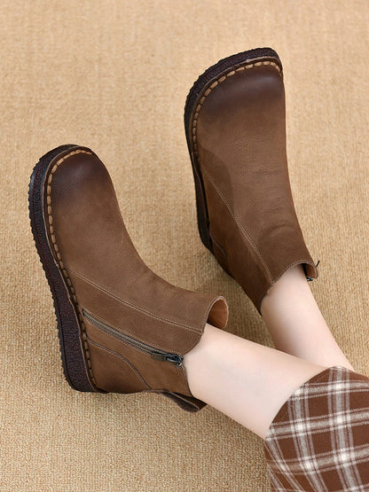 Spliced Flat Leather Genuine Boots Winter Women