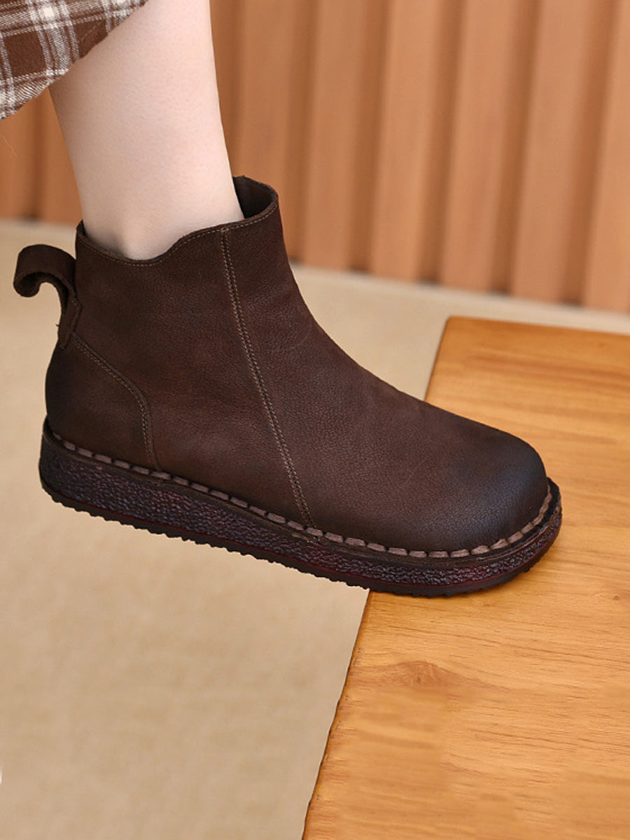 Spliced Flat Leather Genuine Boots Winter Women