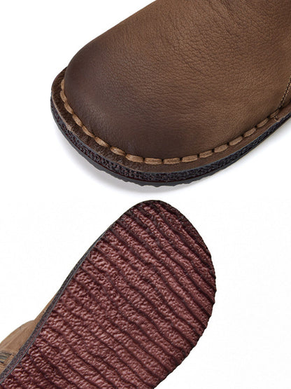 Spliced Flat Leather Genuine Boots Winter Women