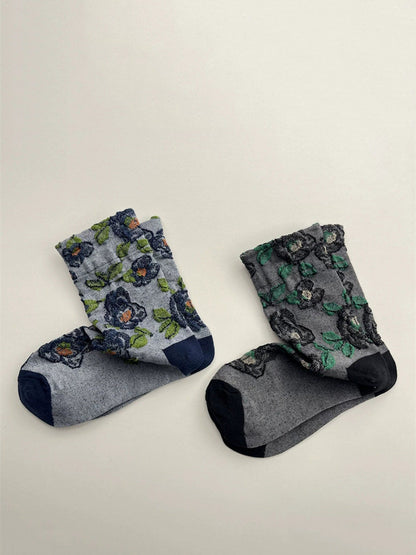 Autumn Socks Women 5 Artsy Flower Cotton Pairs Embossing