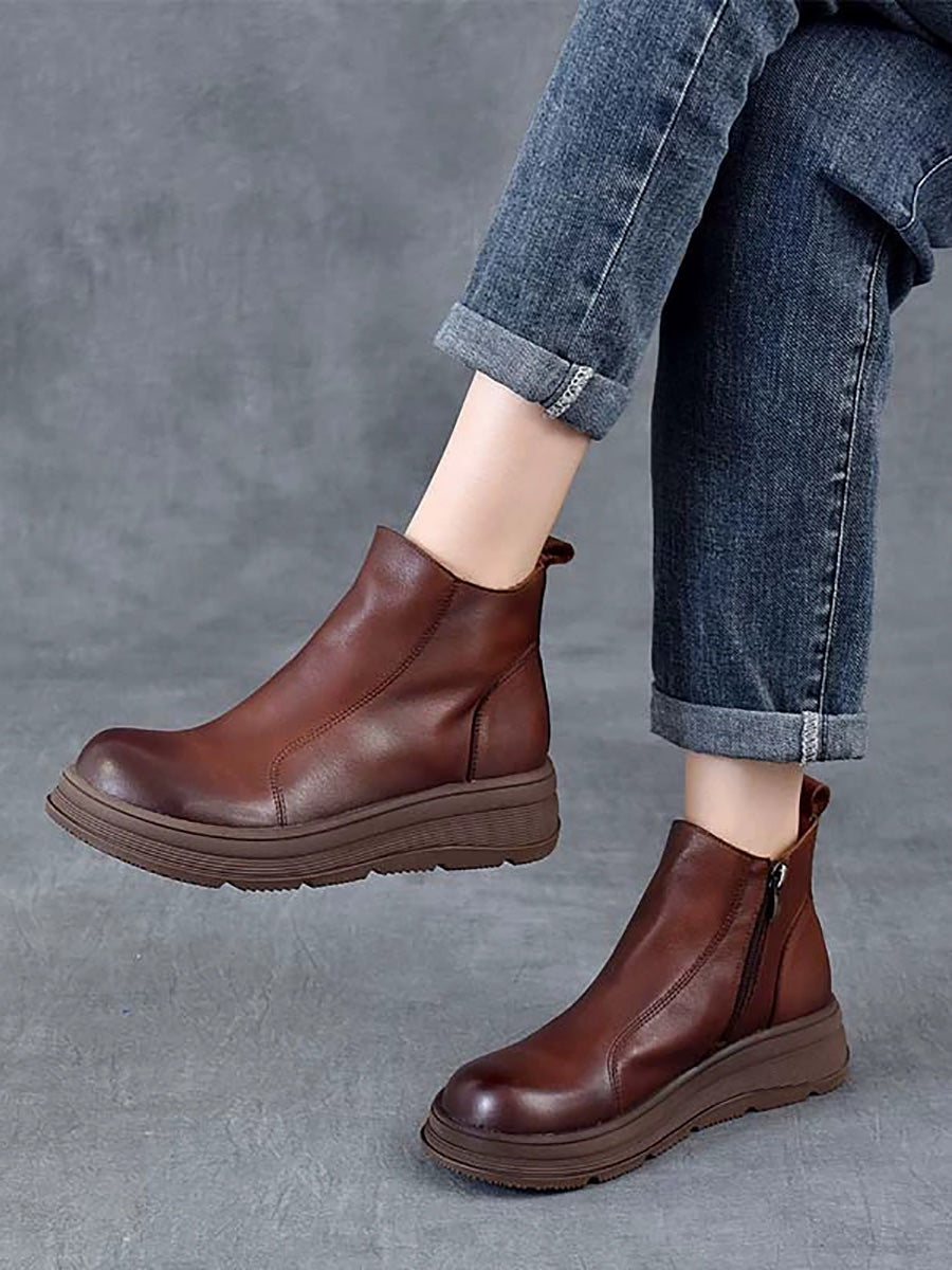 Color Chelsea Boots Leather Women Platform Pure Winter