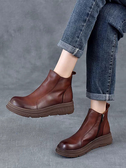Color Chelsea Boots Leather Women Platform Pure Winter