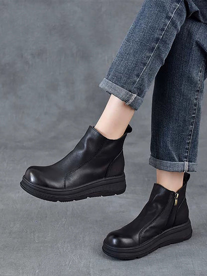 Color Chelsea Boots Leather Women Platform Pure Winter
