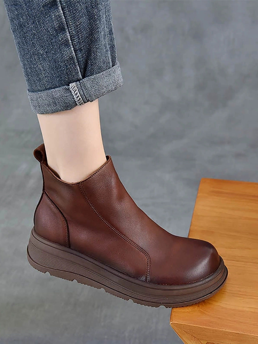Color Chelsea Boots Leather Women Platform Pure Winter