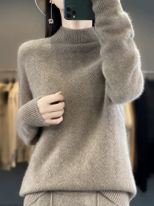 Pure Sweater Color Autumn Half-Turtleneck Women Casual