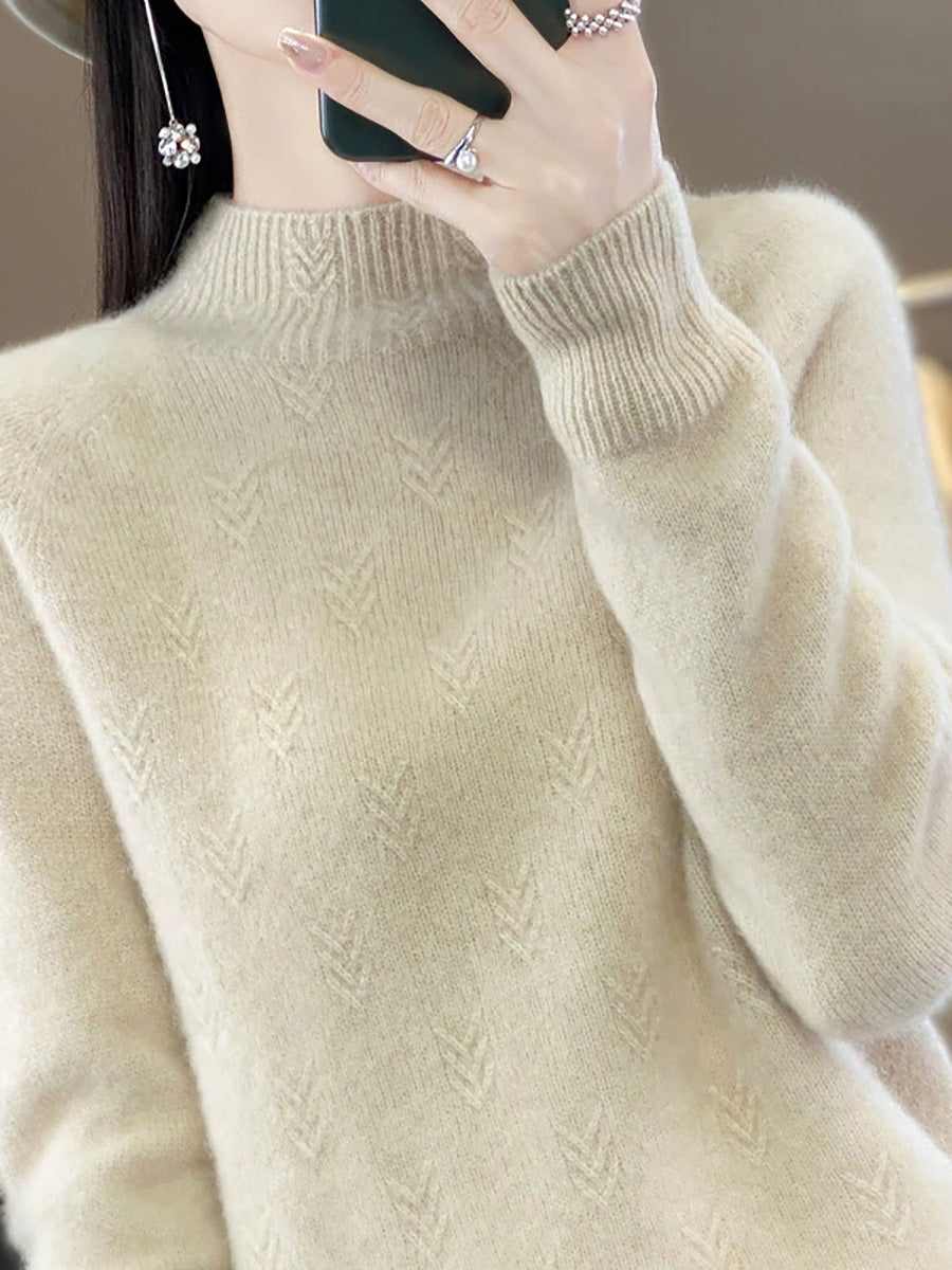 Pure Sweater Color Autumn Half-Turtleneck Women Casual