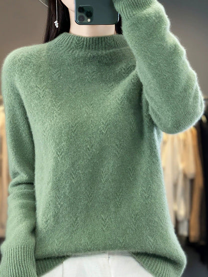 Pure Sweater Color Autumn Half-Turtleneck Women Casual