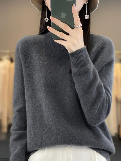 Pure Sweater Color Autumn Half-Turtleneck Women Casual