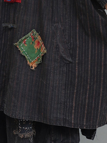 Vintage Patchwork Stripe Suits Autumn Women Loose