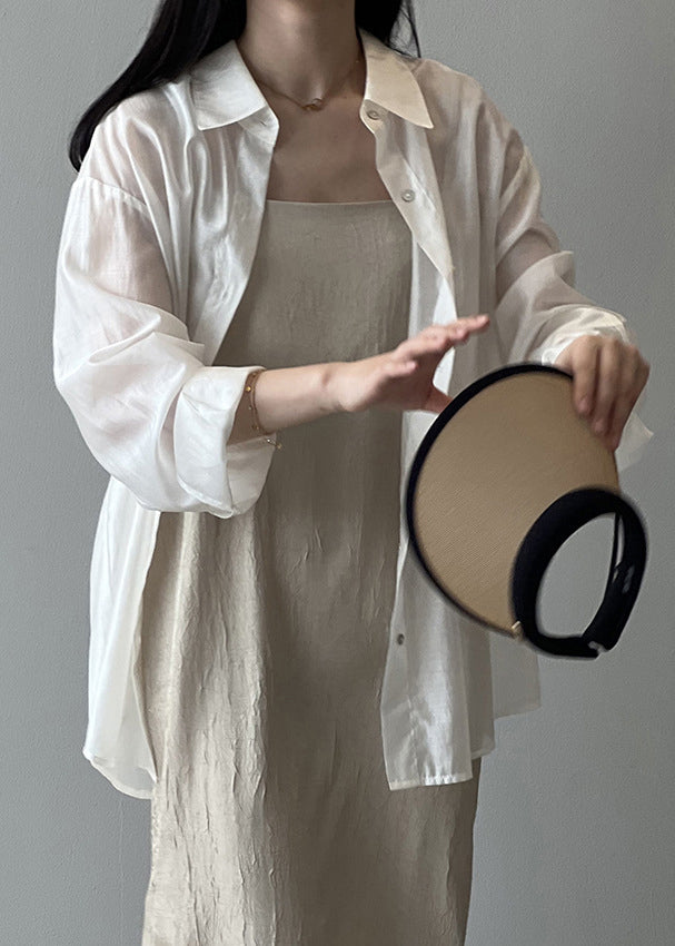 Shirts Peter Pan Silk New Button White Spring Collar