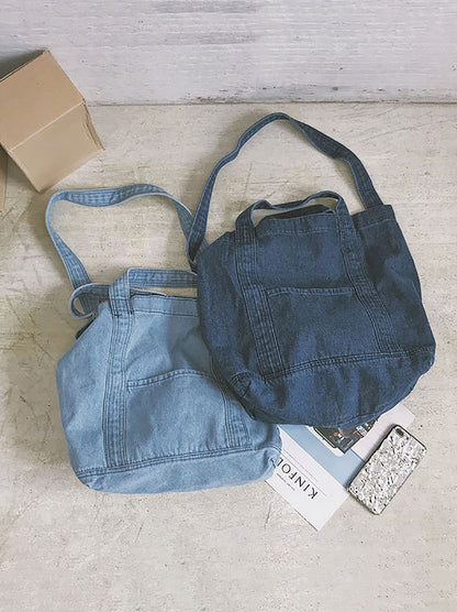 Vintage Solid Denim Spliced Shoulder Bag Handbag OP1038