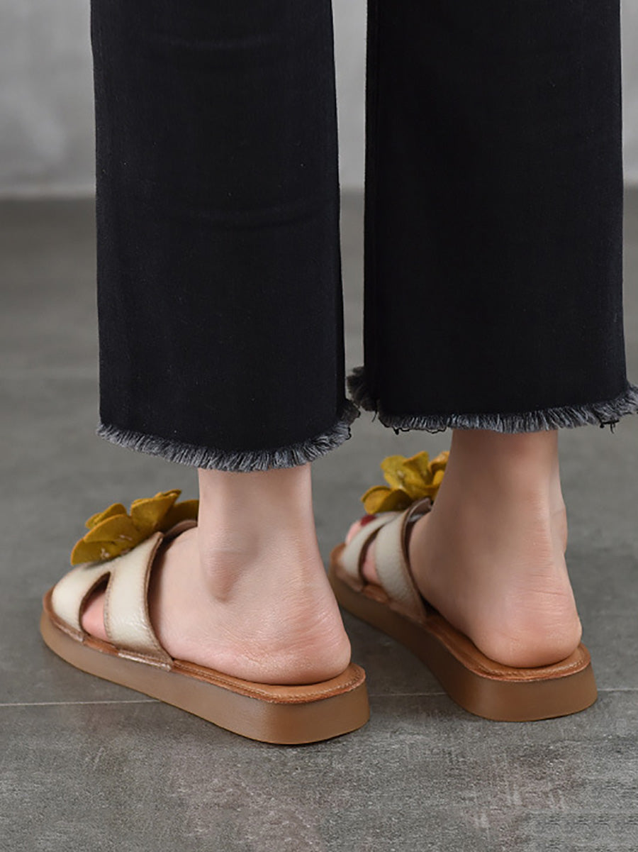 Slippers Genuine Flower Women Casual Leather