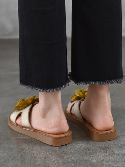Slippers Genuine Flower Women Casual Leather