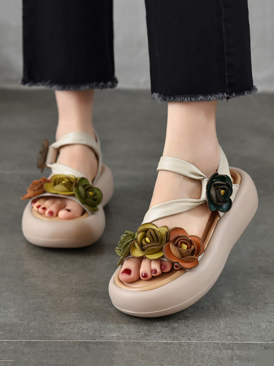 Sandals Vintage FLower Platform Leather Women