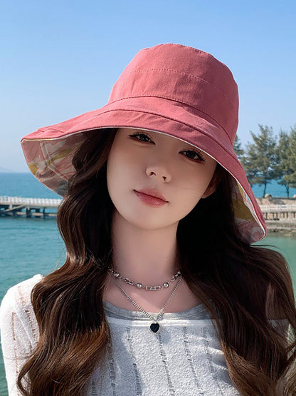 Hat Summer Sunproof Dual-side Flower Women Wearing