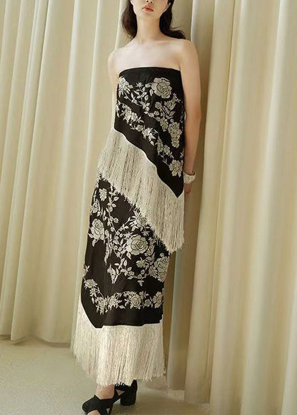 Black High Sleeveless Tasseled Patchwork Waist Novelty Dresses