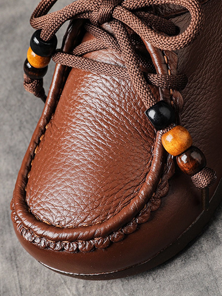 Leather Shoes Heel Women Soft Vintage Low