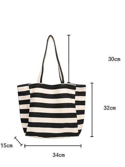 Women Casual Stripe Canvas Large Capacity Shoulder Bag CX044