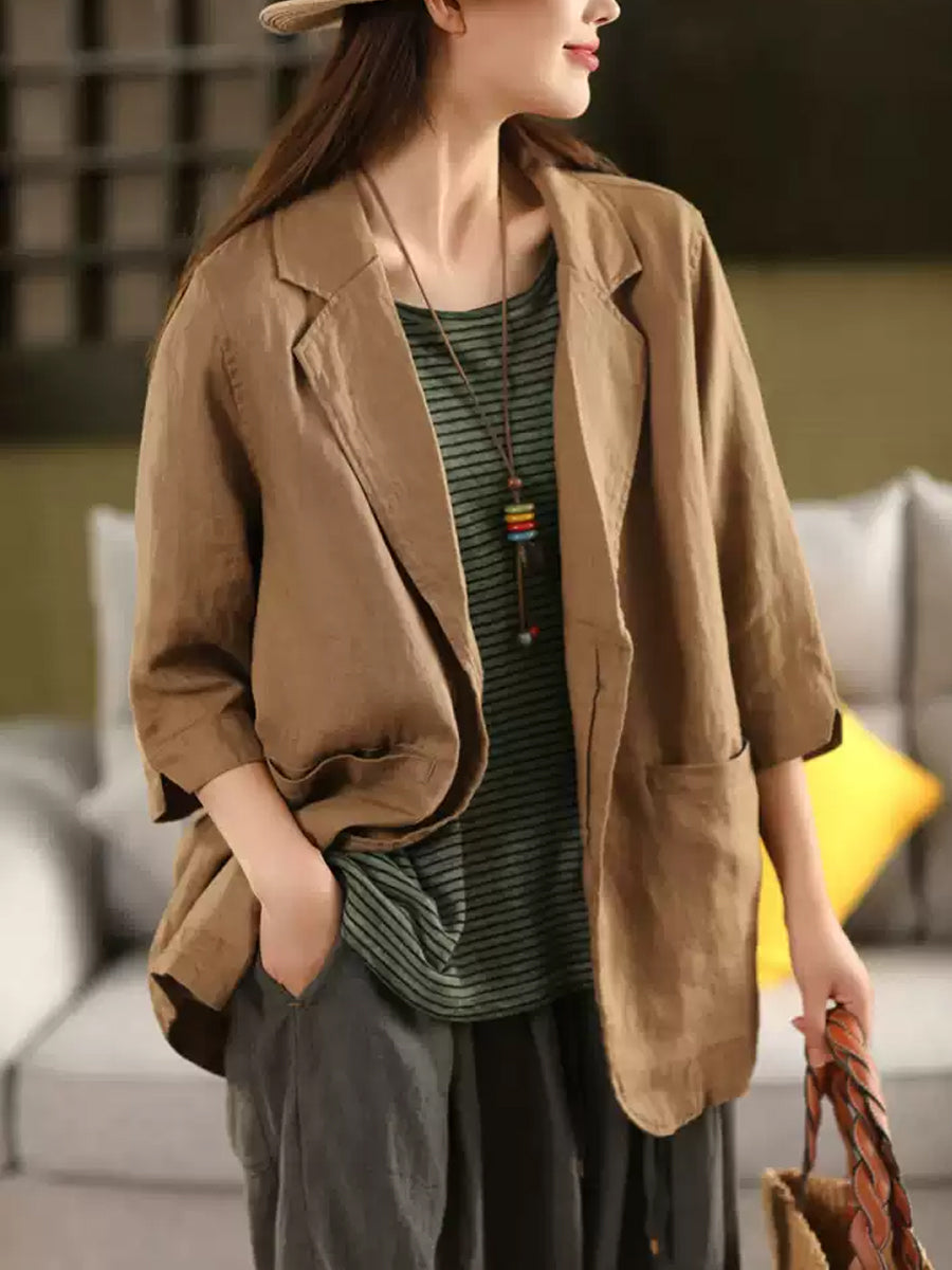Color Summer Pure Artsy Women Coat Shirt 100%Linen