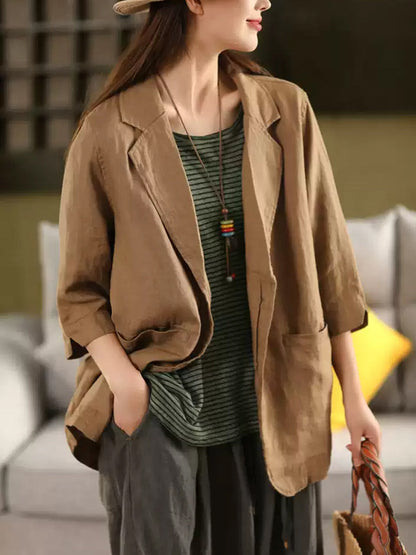 Color Summer Pure Artsy Women Coat Shirt 100%Linen