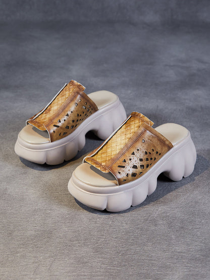 Women Summer Casual Leather Spliced Platfrom Slippers CV1033