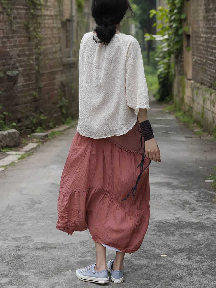 Women Summer Casual Solid Strap Jacquard Shirt FG1040