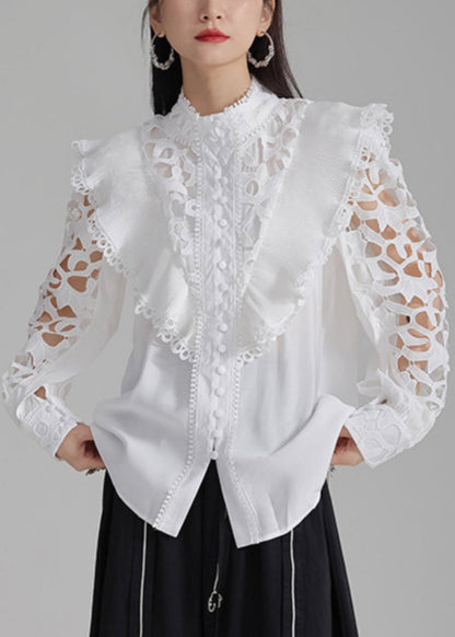 White Cotton Out Hollow Stylish Shirts Button Spring