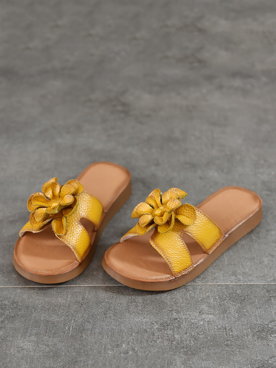 Slippers Genuine Flower Women Casual Leather