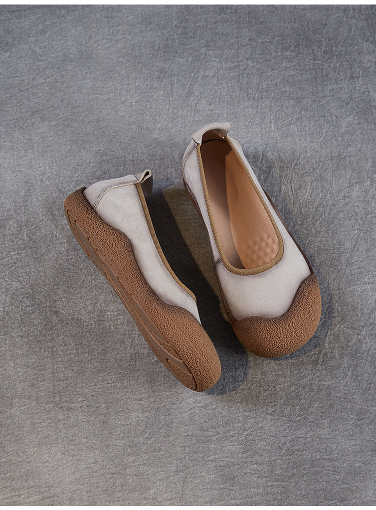 Summer Colorblock Leather Women Flat Genuine Shoes