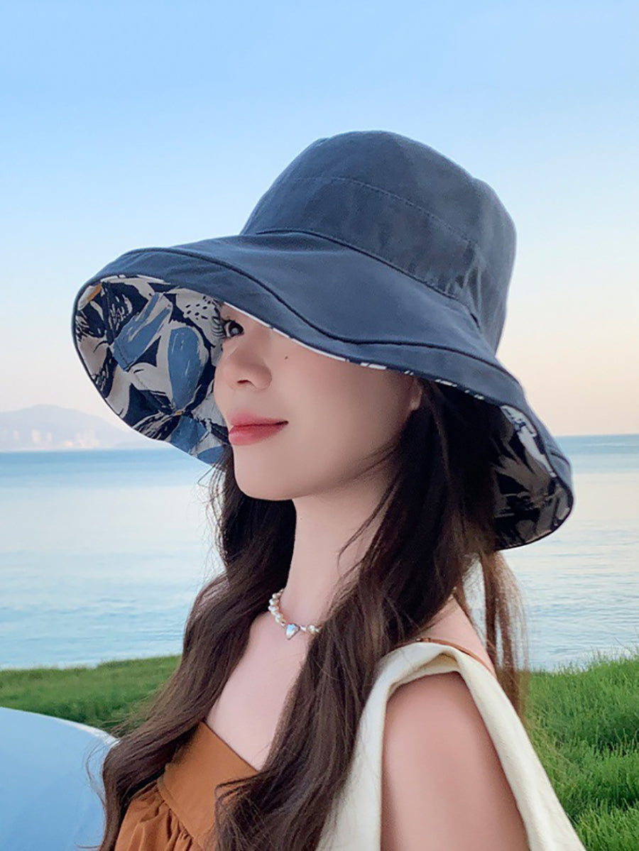 Hat Summer Sunproof Dual-side Flower Women Wearing