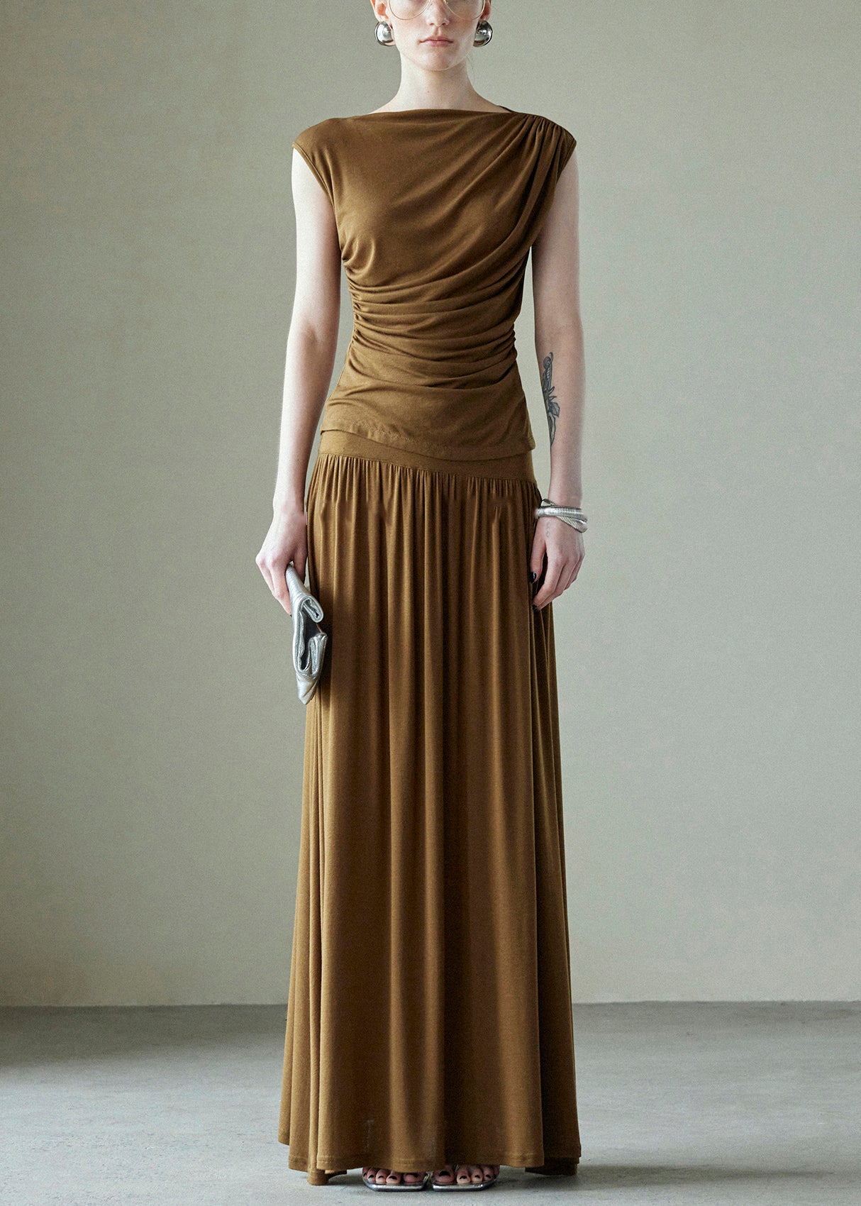 Pieces Wrinkled Brown Set Original Cotton Two Design Simple