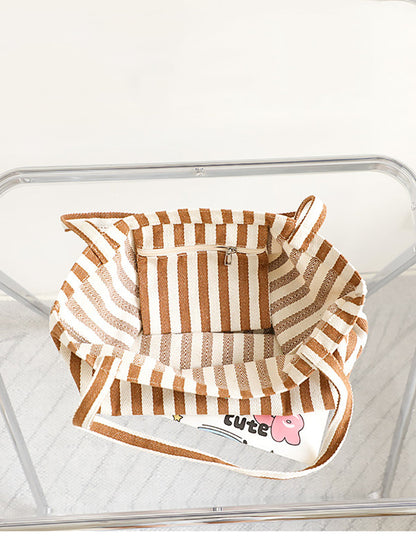 Casual Women Stripe Shoulder Canvas Bag