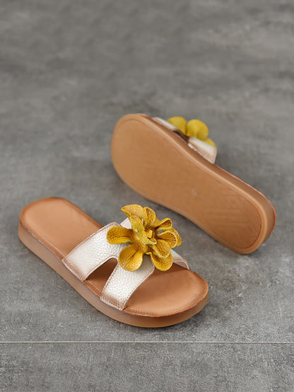 Slippers Genuine Flower Women Casual Leather