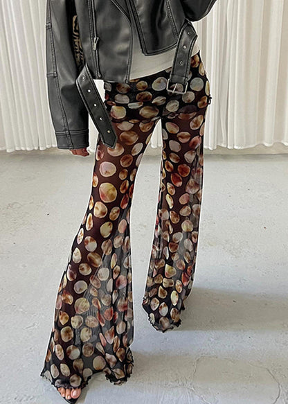 Trousers Flared Tulle High Dot Print Black Waist Chic Summer