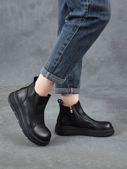 Color Chelsea Boots Leather Women Platform Pure Winter