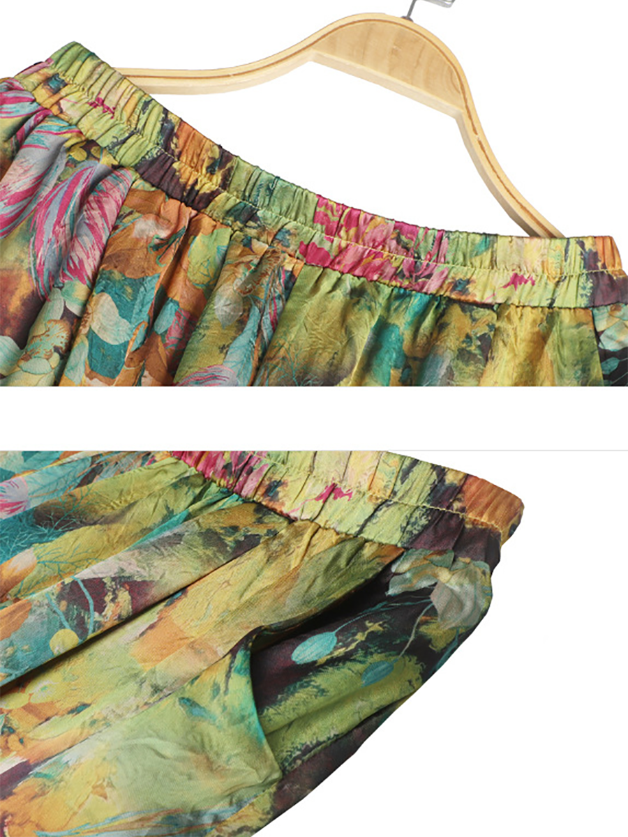 Plus Size Women Artsy Ornate Floral Button Loose Long Suits LL026