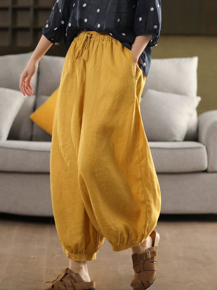 Summer Color 100%Linen Women Pure Harem Casual Pants