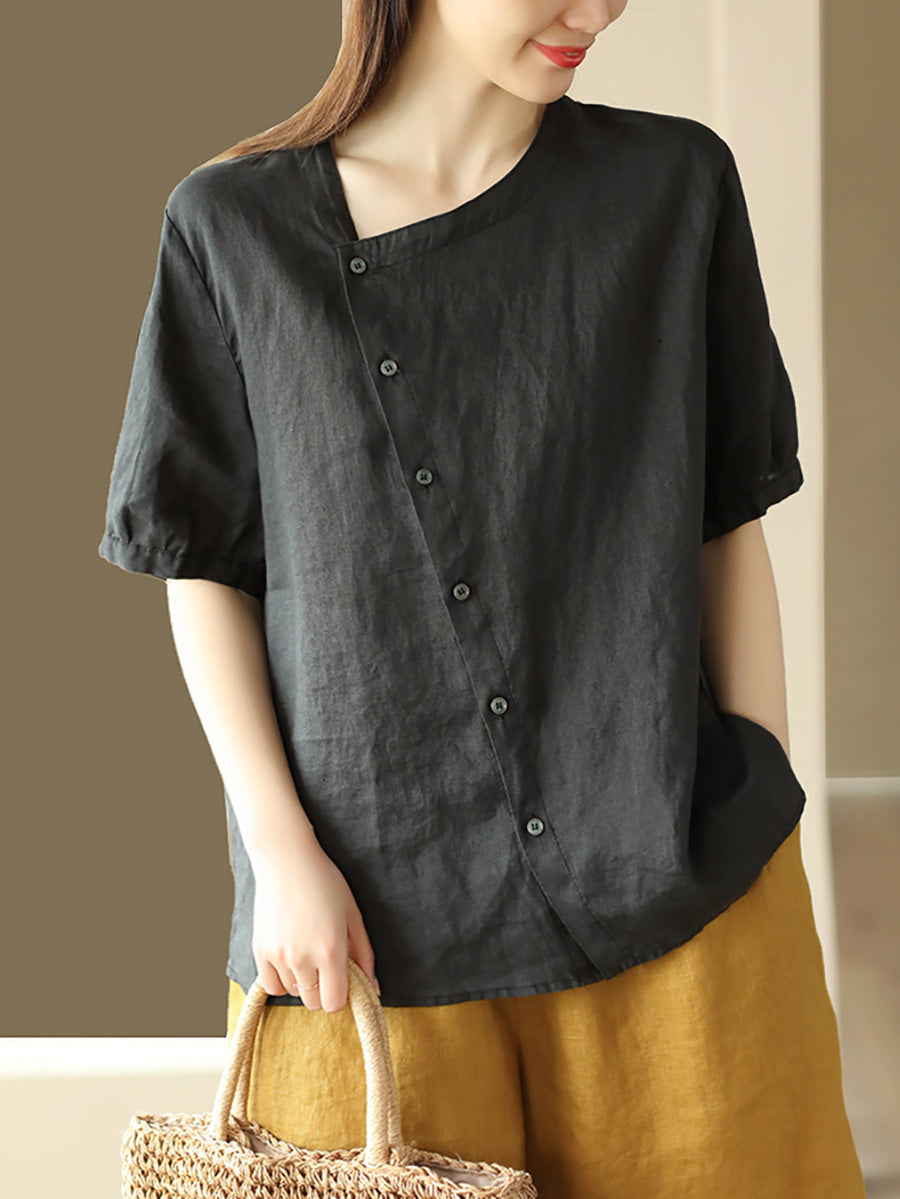 Thin Color Women Summer Shirt Pure Casual O-Neck