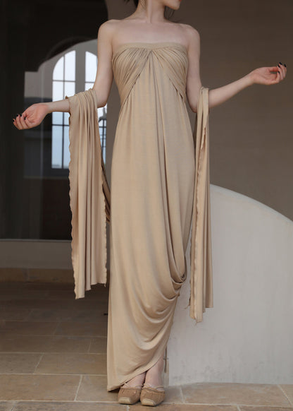 The Off Dresses Wrinkled Cotton French Long Khaki Shoulder