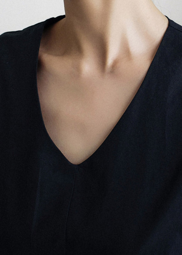 Lantern Cotton Vacation Dress Wrinkled Sleeve Black Pockets