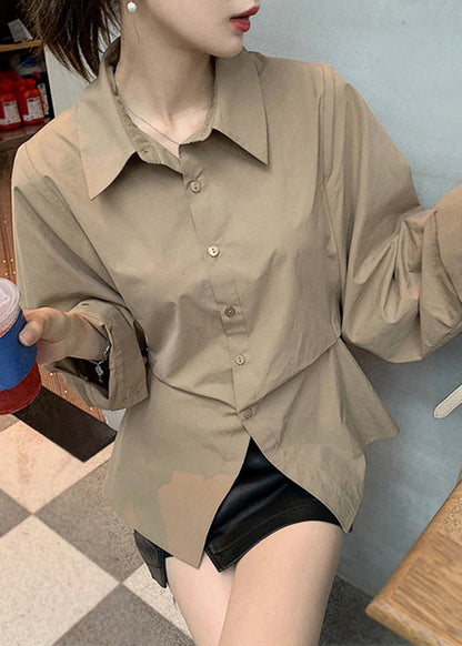 White Loose Pan Peter Button Collar Cotton Blouse Patchwork