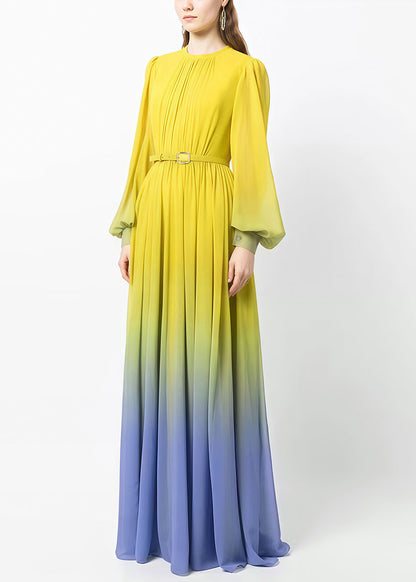 Dress Fall Button Chiffon Gradient Wrinkled Color Ankle Italian