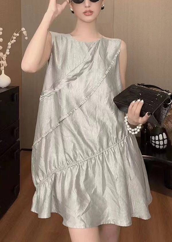 Sleeveless O Dress Neck Solid New Cotton Mid Grey