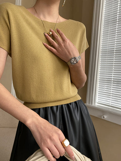 Pink Sleeve Top Short Knit Boat Loose Neck Stylish